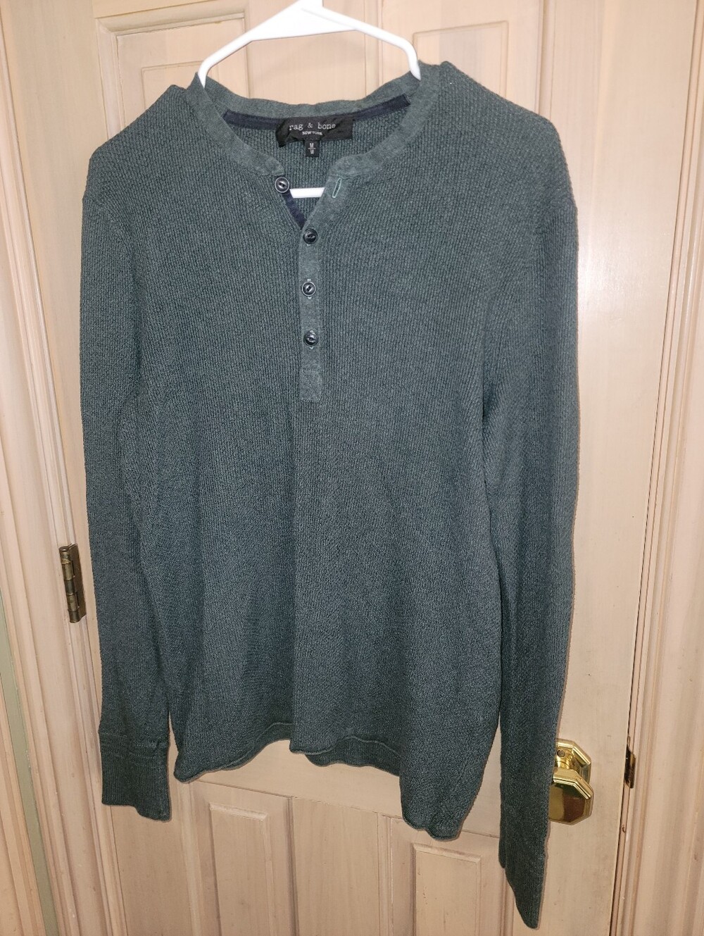 Rag & Bone Men's Muted Green Crewneck Henley Sweater Shirt Sz M